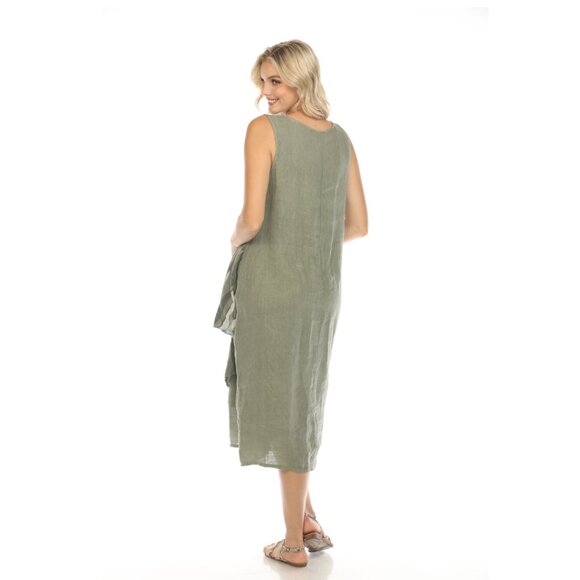 Olive Dress with Pockets and Abstract Design - Picture 7 of 9